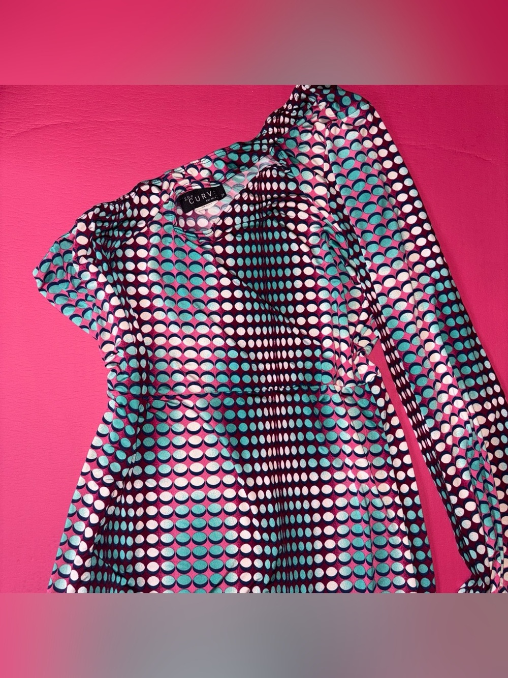 Teal and Pink Geometric Long-Sleeve Women's Top
